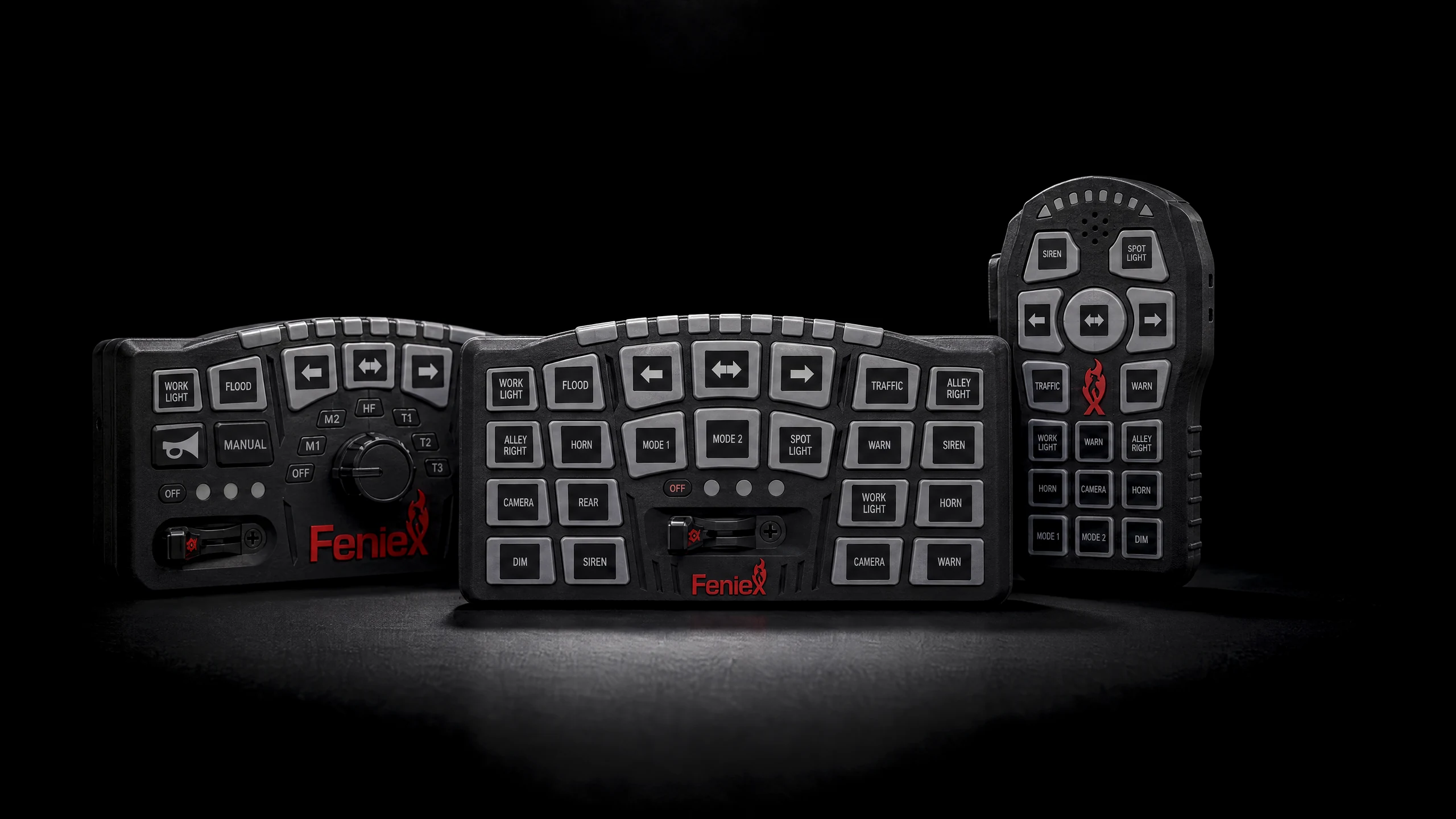 The SynQ family: the SynQ-R rotary siren controller, the SynQ-S siren controller and the SynQ-H handheld controller