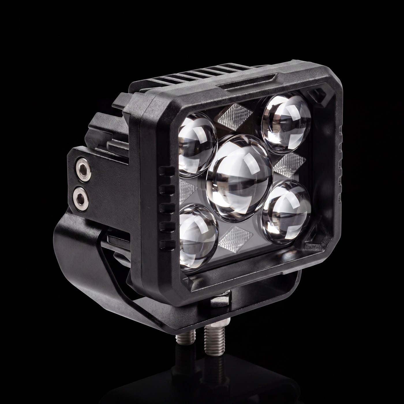 Feniex 4&Prime; Hi/Lo Cube on the black stage