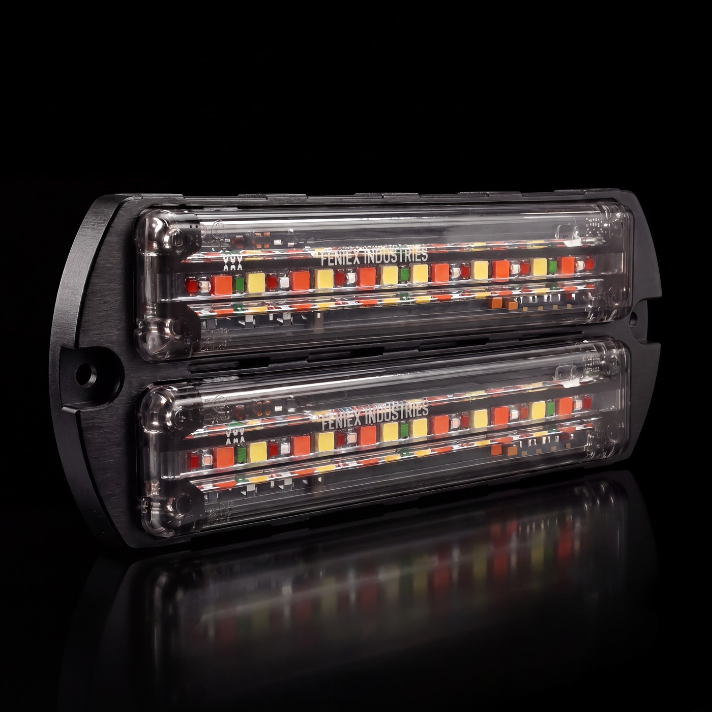 Feniex Q Flat-Dual Surface Mount on the black stage