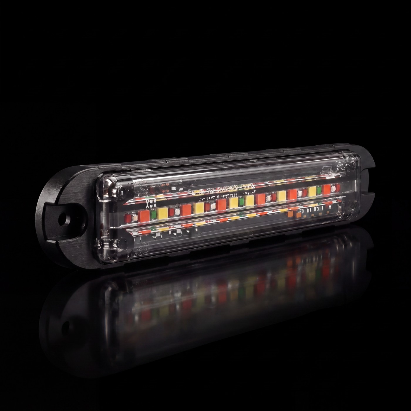 Feniex Q Flat Surface Mount on the black stage