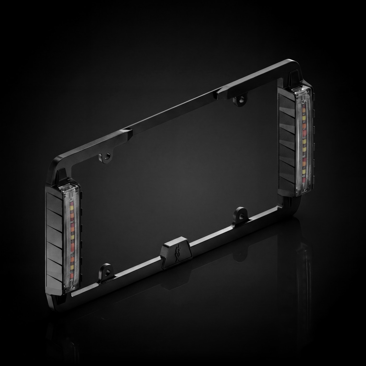 Feniex Q License Plate Mount on the black stage