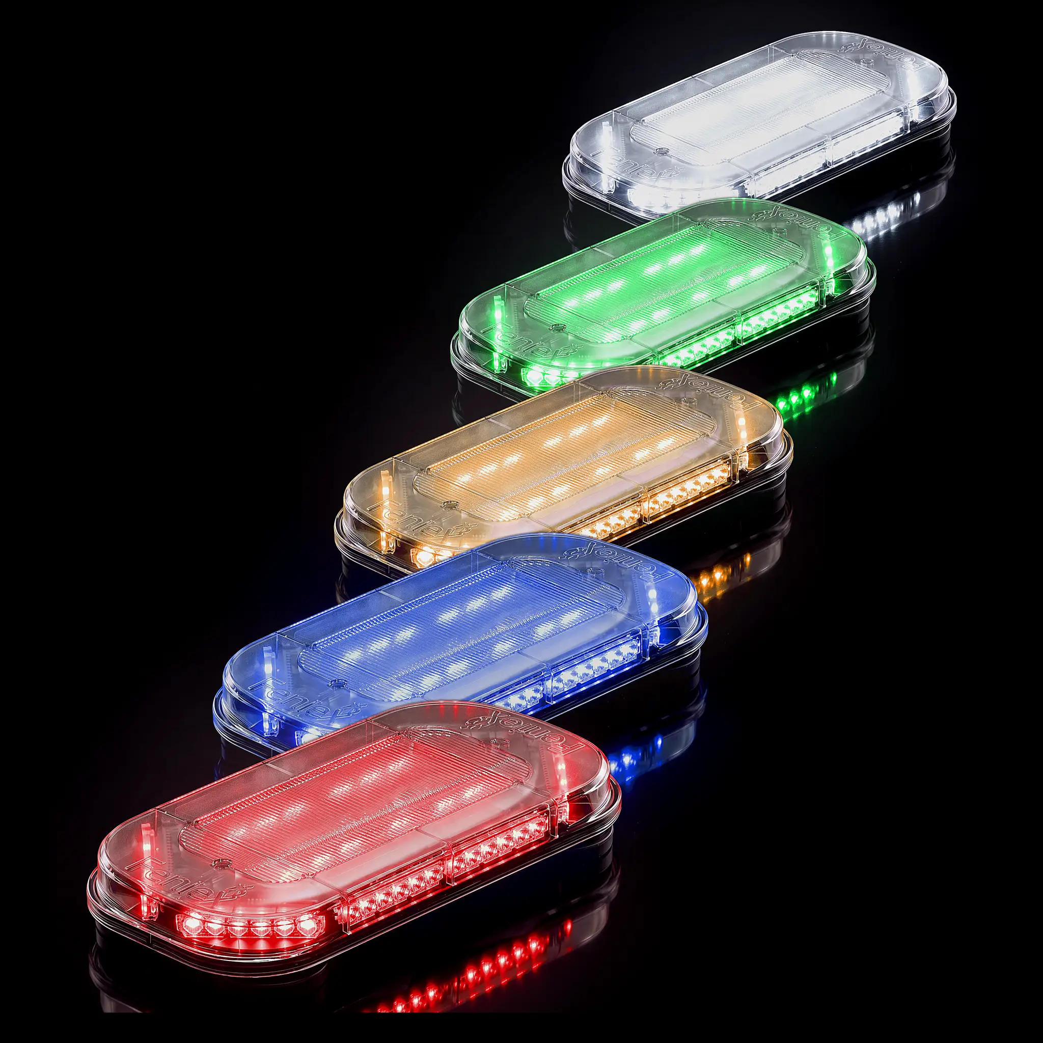 Fusion Mini 18 — lit, all five colors